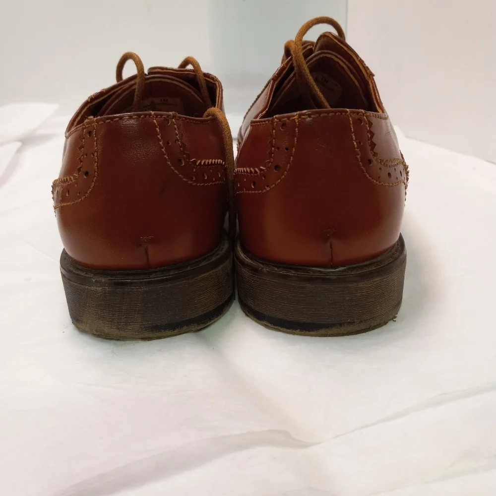 Stacy ADAMS Boys Dress Shoes Prom Wedding Wingtip Captoe Rust Faux Leather Sz 1M